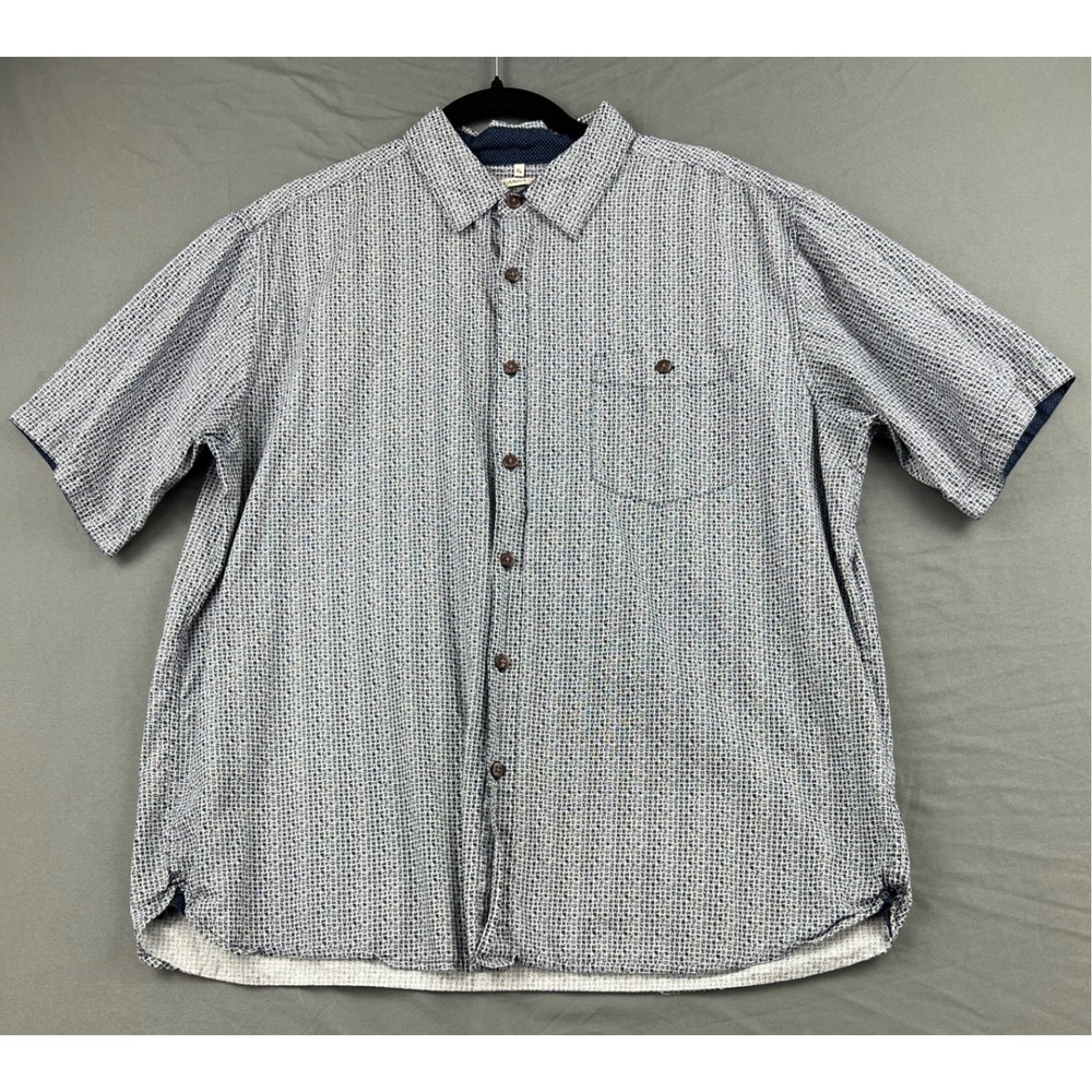 Moda Campia Button Down Shirt Mens XL Blue White Cotton Short Sleeve Good Print